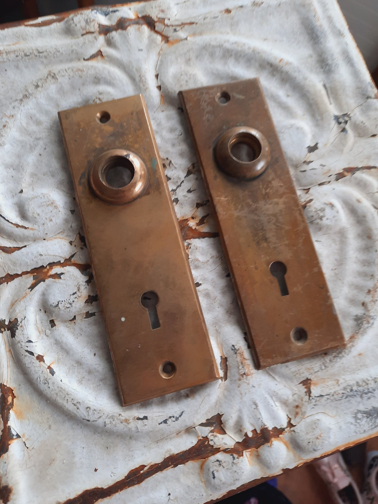 Pair of Solid Bronze Antique Door Knob Backplates, Free Shipping