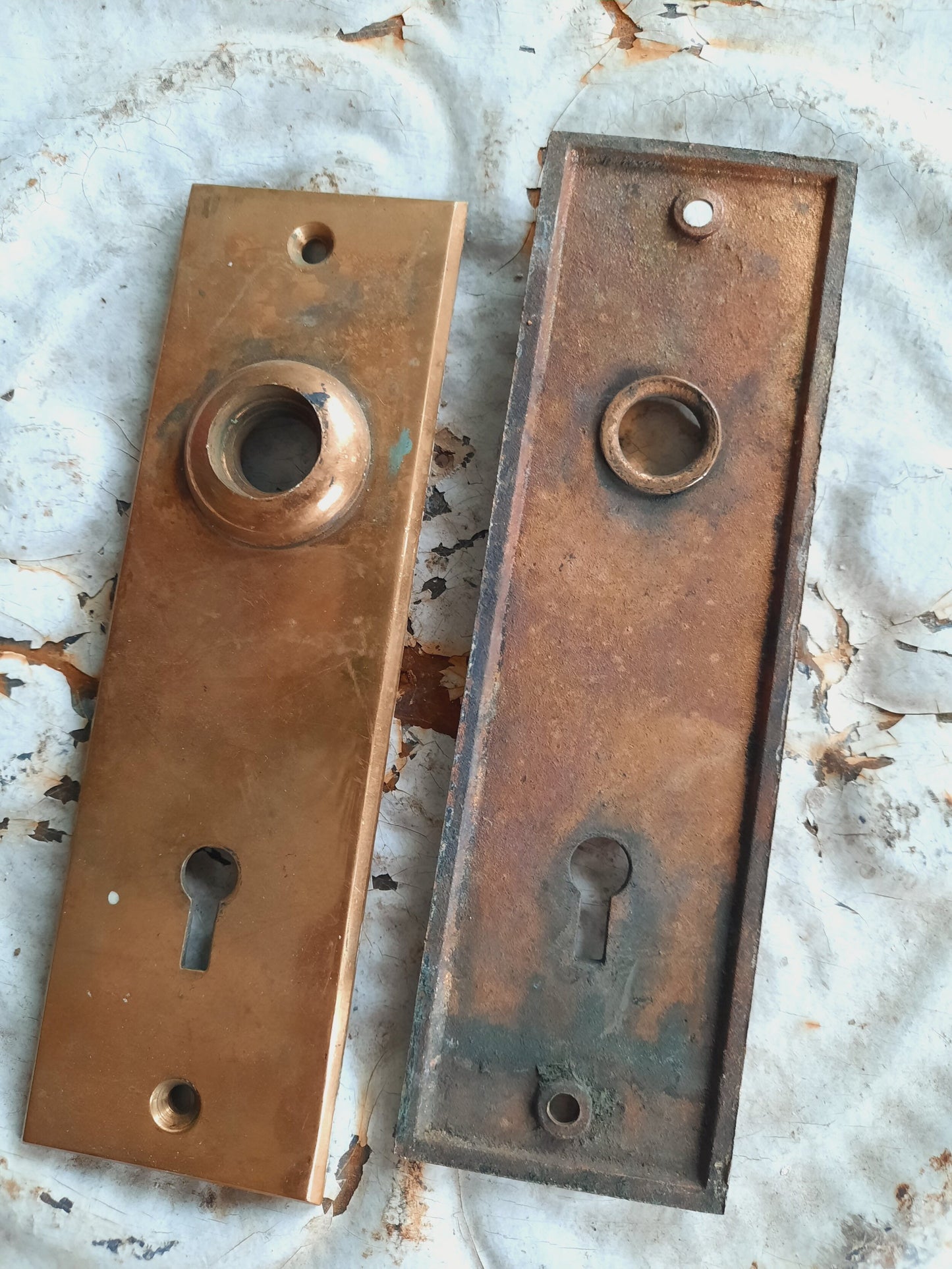Pair of Solid Bronze Antique Door Knob Backplates, Free Shipping
