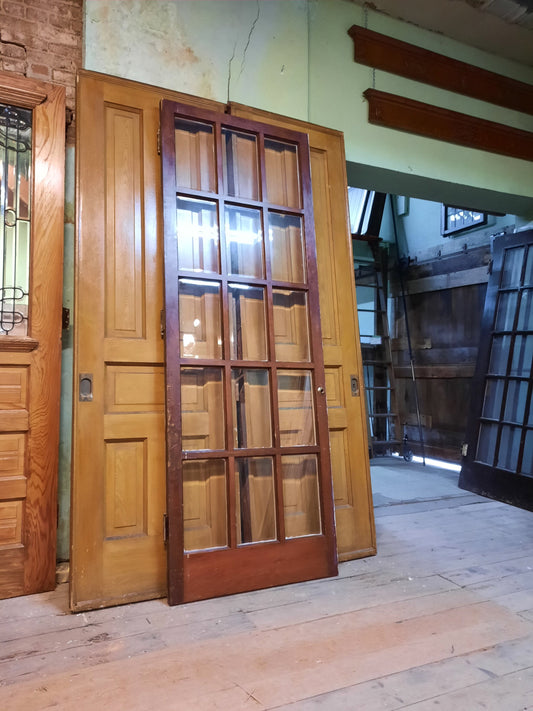 32" Beveled Glass Door, Antique French Door, 15 Pane Glass And Wood Vintage Door