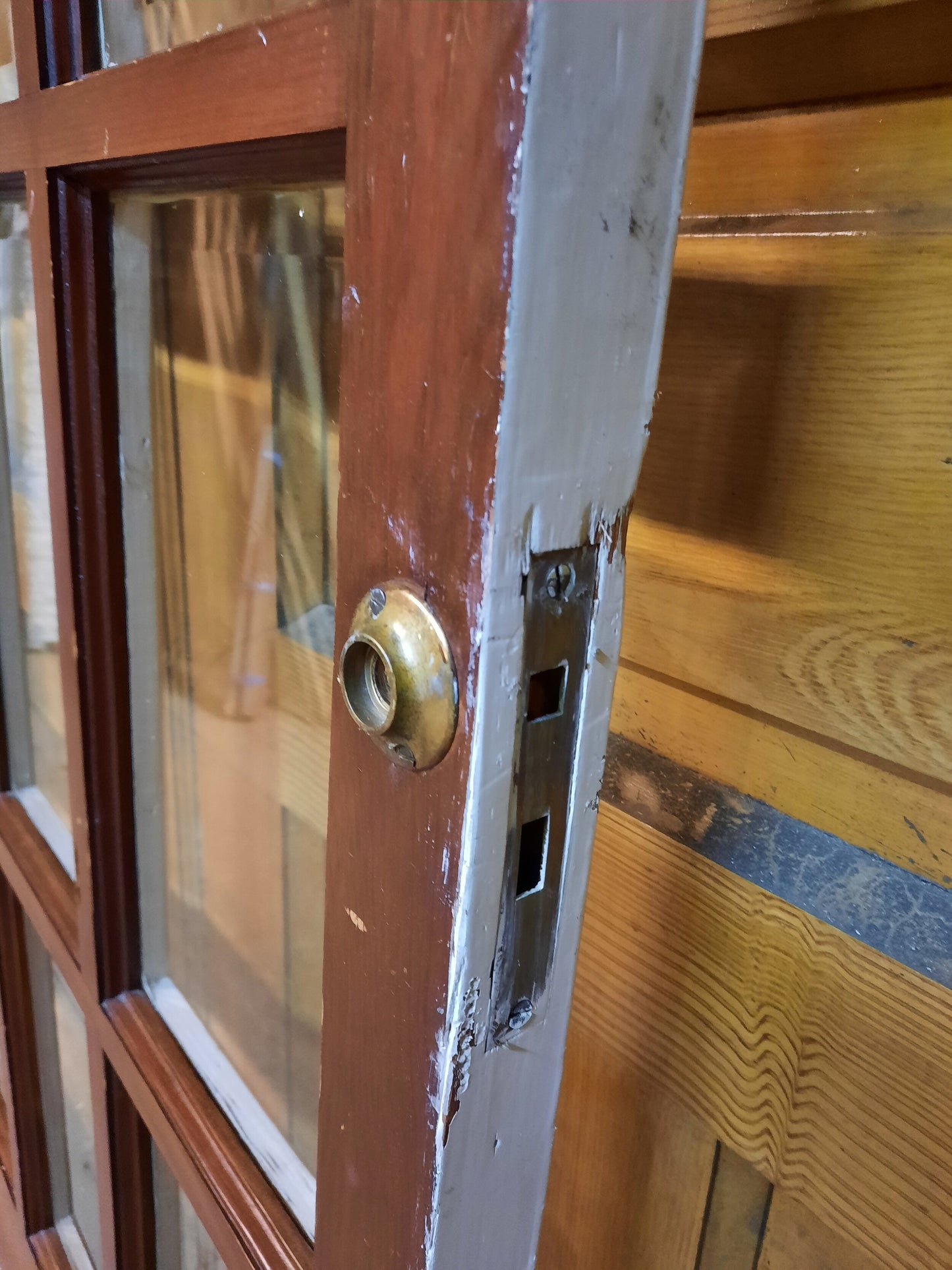 32" Beveled Glass Door, Antique French Door, 15 Pane Glass And Wood Vintage Door