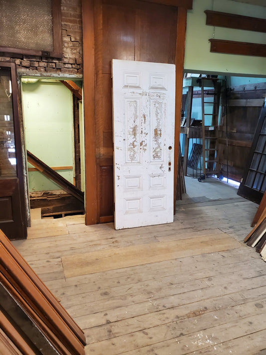 36" Antique Interior Door, White Raised Panel Solid Wood Door