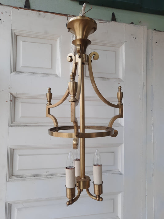 Solid Brass Mid Century Chandelier, MCM Brass Church Light