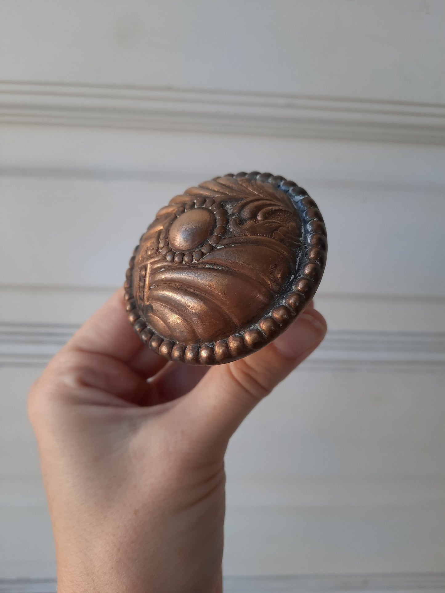 Roanoke Antique Brass Doorknob, Ornate Victorian Stamped Bronze Door Knob