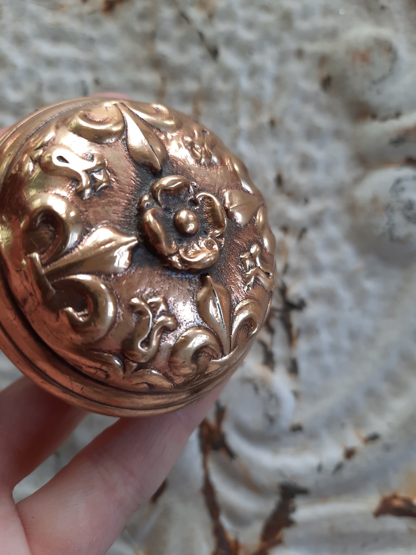 Florentine Pattern Flower Doorknob by Branford Hardware, Ornate Antique Door Knob