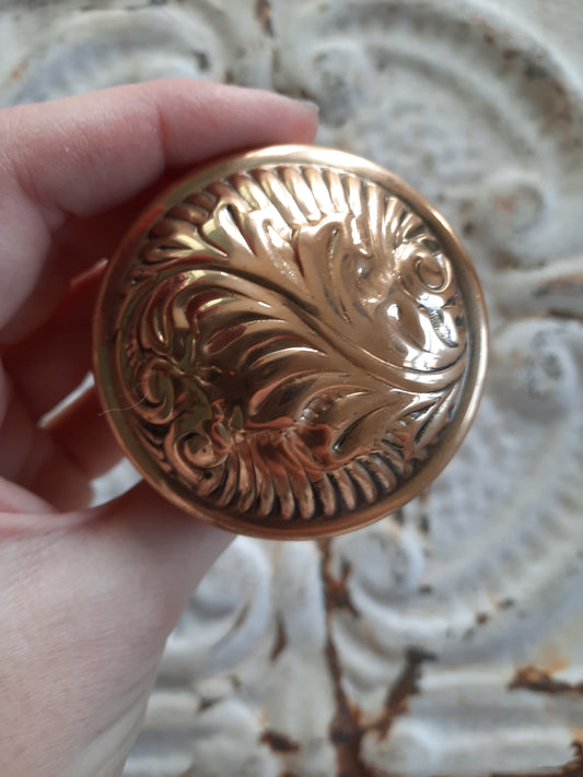 Antique Wrought Bronze Doorknob with Leaf Design H-208