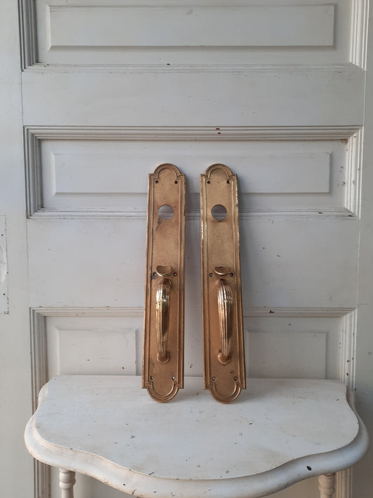 Russwin Antique Bronze Commercial Thumb Latch Pulls, Double Door Pitcher Style Handles