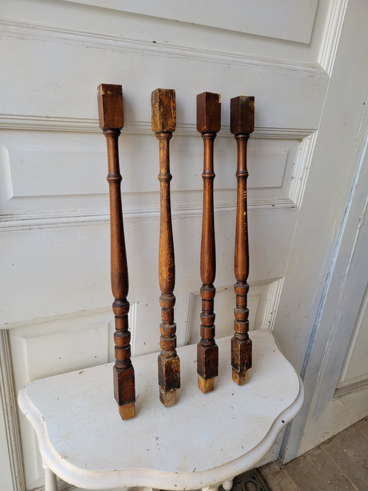 Eleven Antique Turned Wood Spindles, 11 Victorian Staircase Spindles