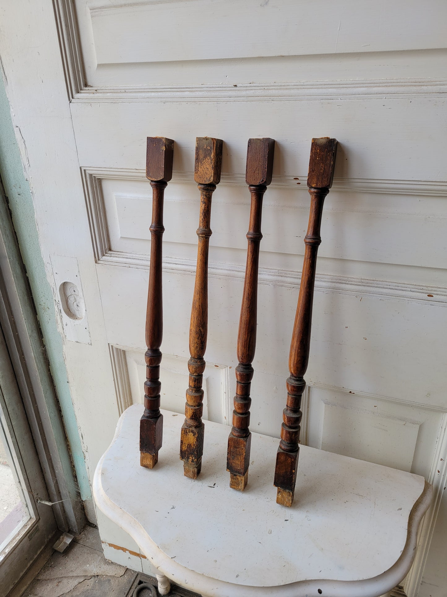 Eleven Antique Turned Wood Spindles, 11 Victorian Staircase Spindles