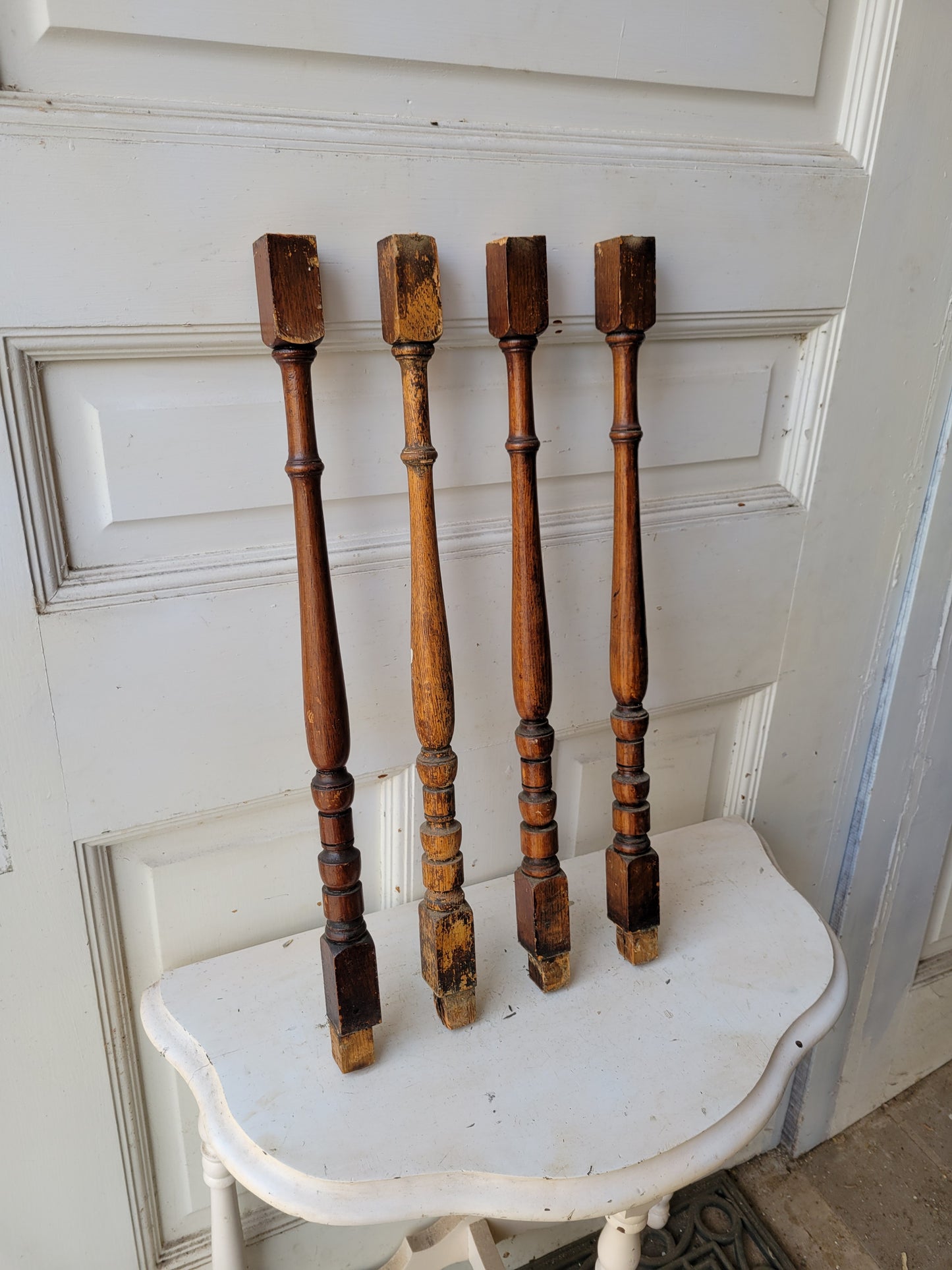 Eleven Antique Turned Wood Spindles, 11 Victorian Staircase Spindles