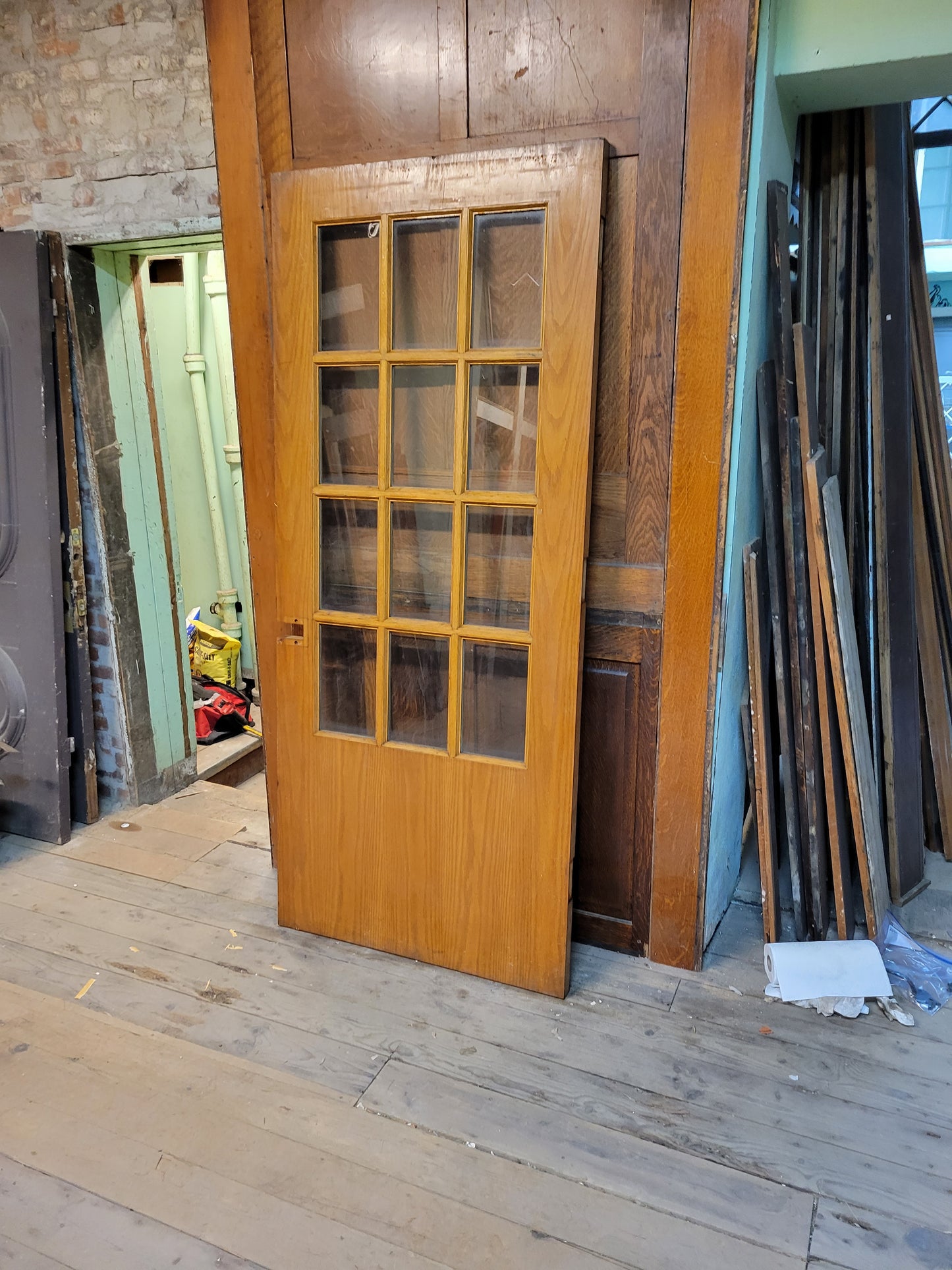 Vintage 36" Wide Classroom Door, Oak and Glass Large Door #4