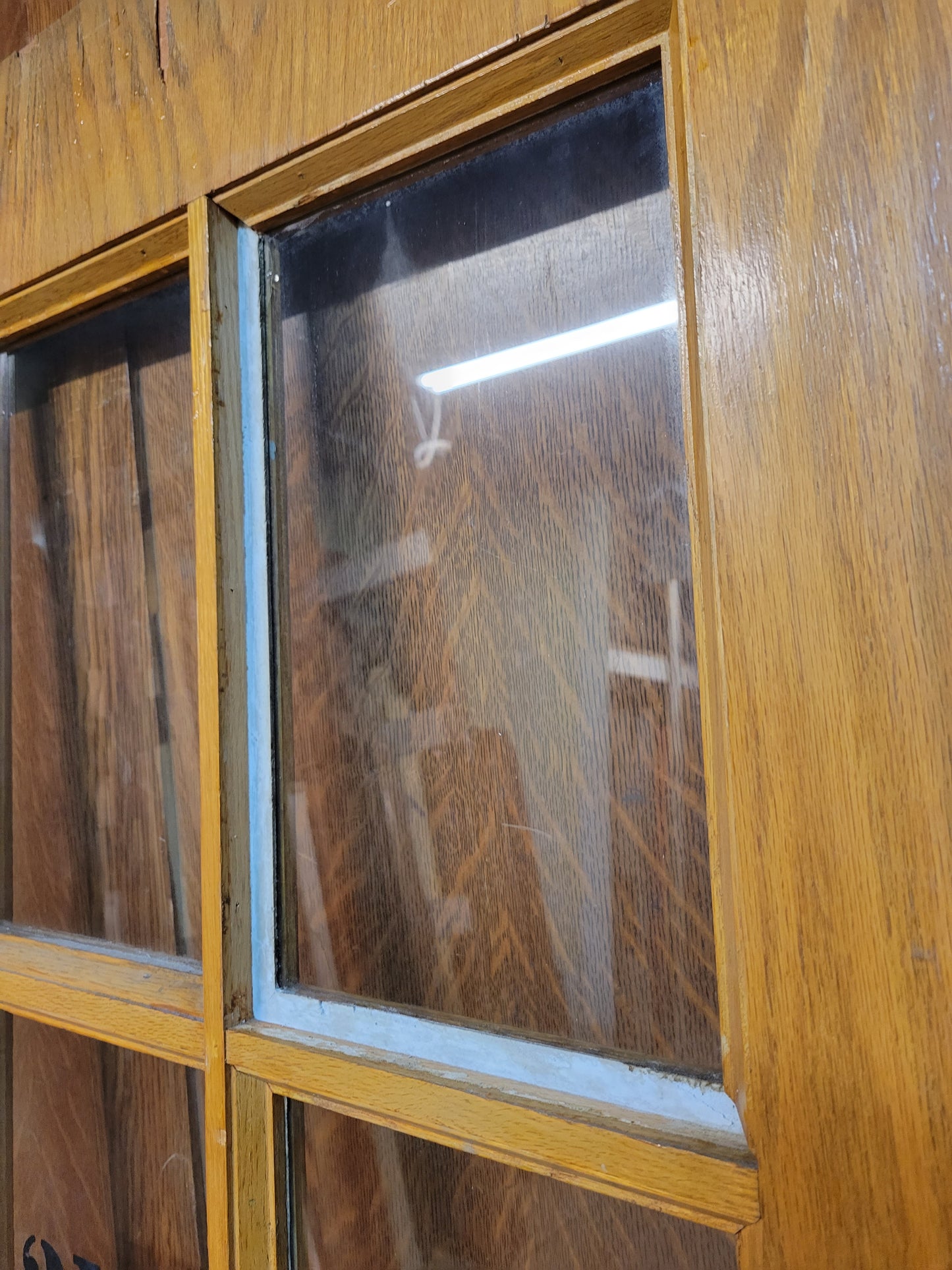 36" Wide Oak Veneer Door with Glass, Vintage Glass and Wood Door #2