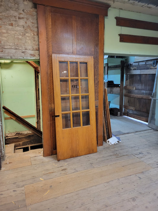 36" Wide Oak Veneer Door with Glass, Vintage Glass and Wood Door