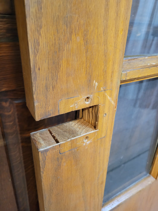 36" Wide Oak Veneer Door with Glass, Vintage Glass and Wood Door