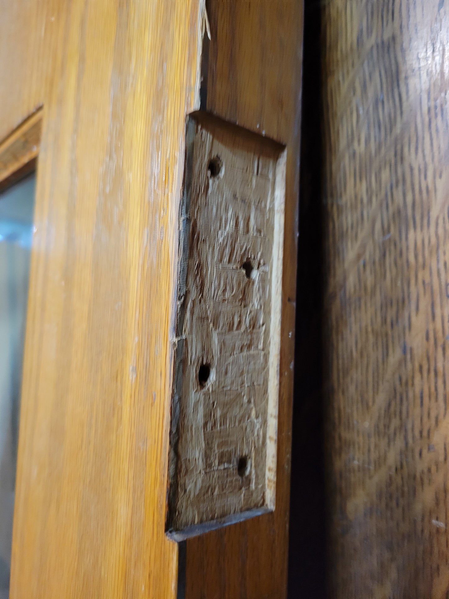 36" Wide Oak Veneer Door with Glass, Vintage Glass and Wood Door