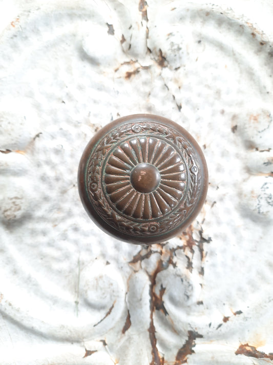 Bronze Sunflower or Daisy Flower Doorknob, Antique Flower Pattern Knob