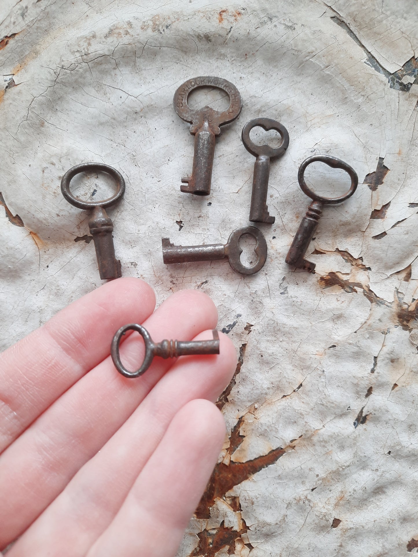 Set Of Six Very Small Vintage Keys, Tiny Antique Skeleton Key Set