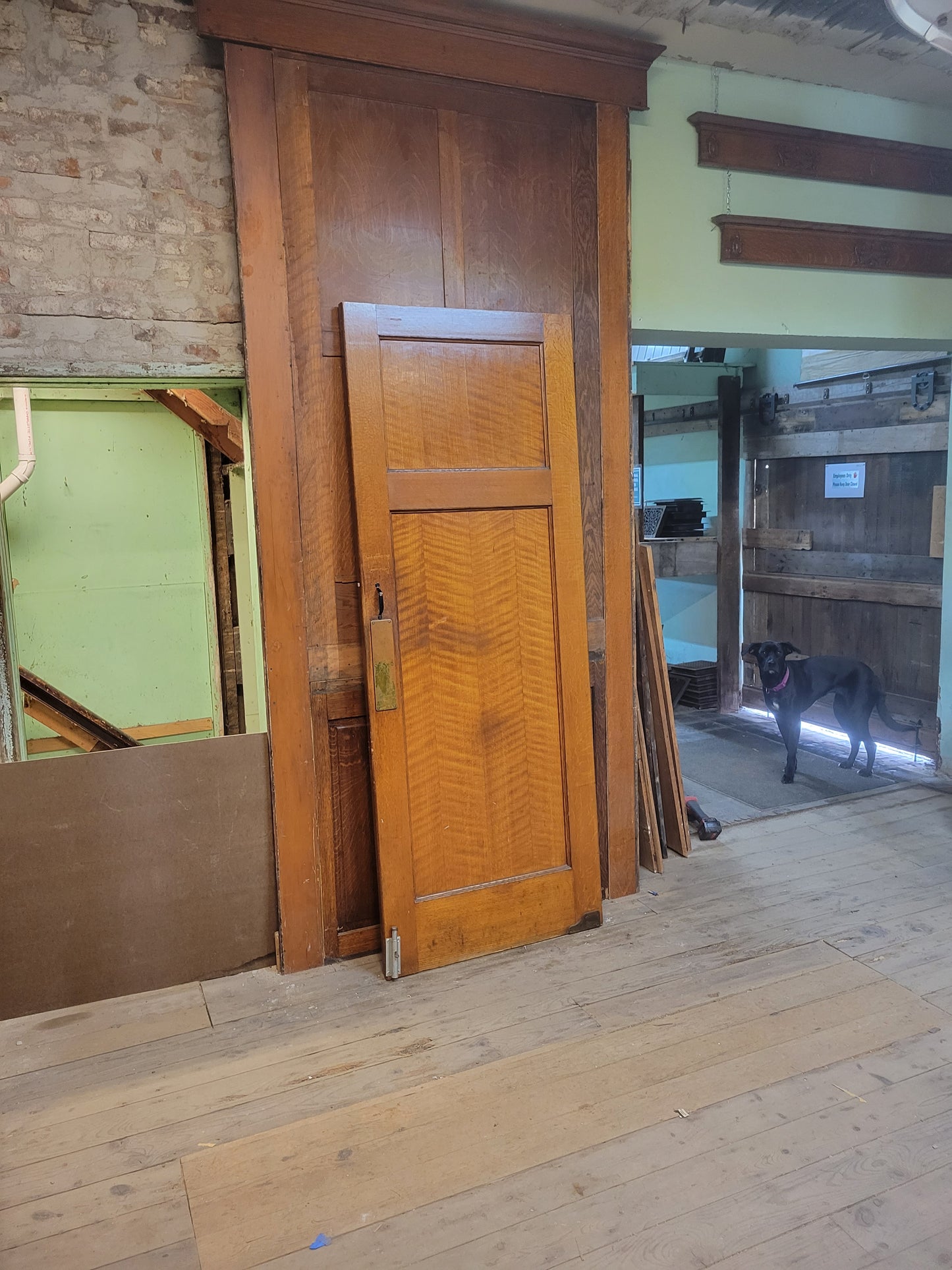 34" Antique Swinging Door with Hardware, Large Solid Wood Butler Style Door