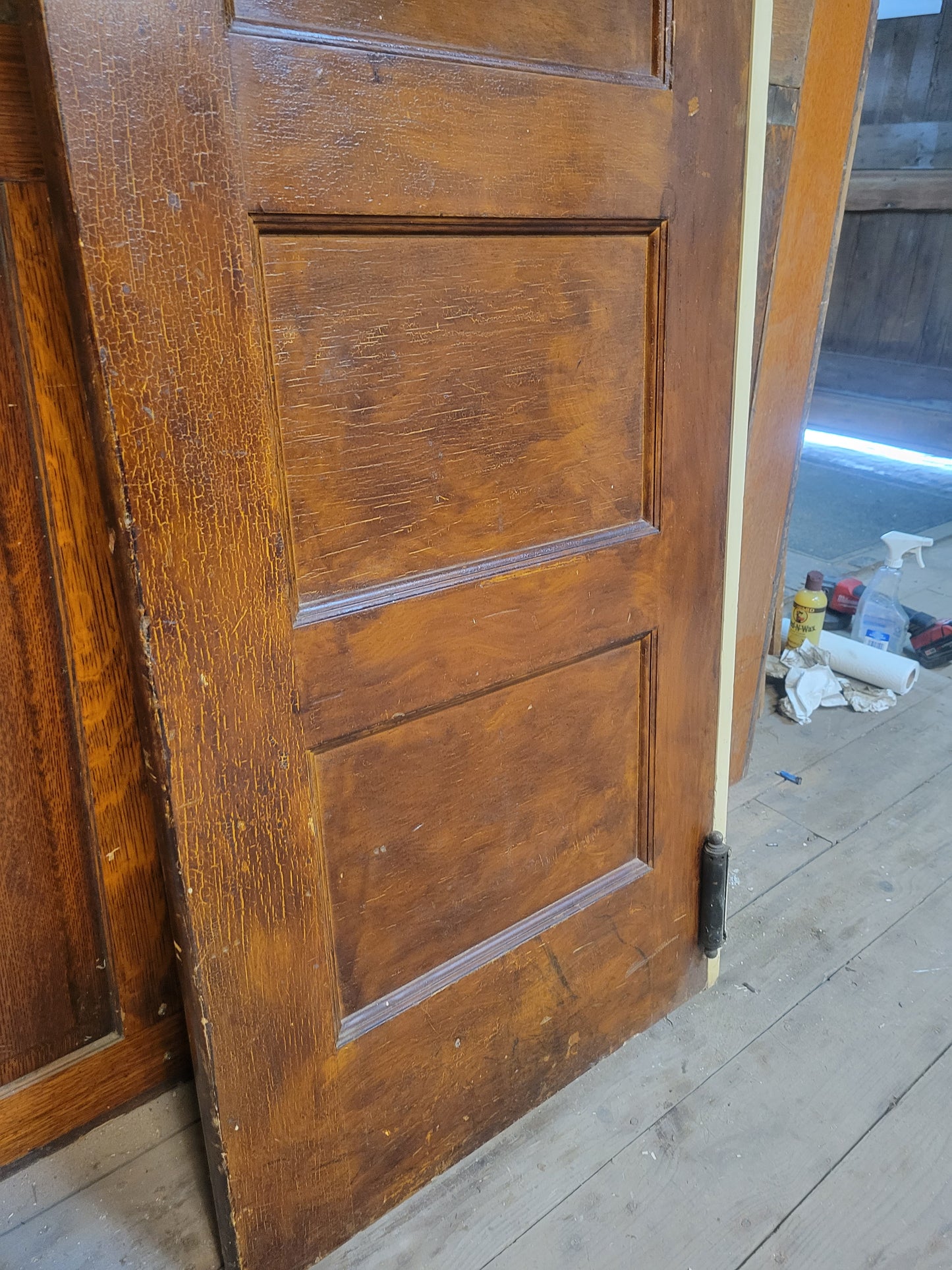 24" Narrow Vintage Swinging Door with Window, Wood and Glass Butler Style Door