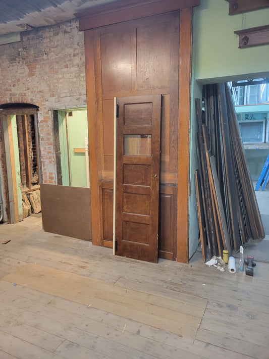 24" Narrow Vintage Swinging Door with Window, Wood and Glass Butler Style Door