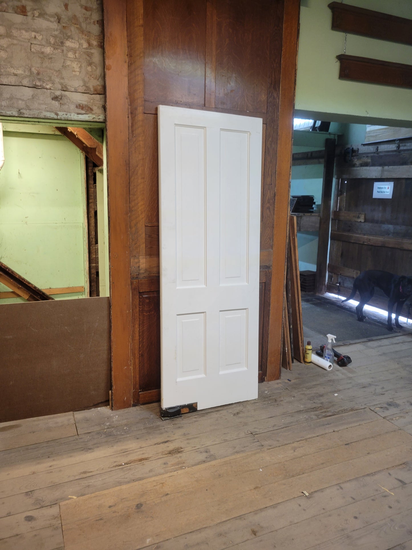 31" Antique Swinging Four Panel Door, Large White Butler Style Door