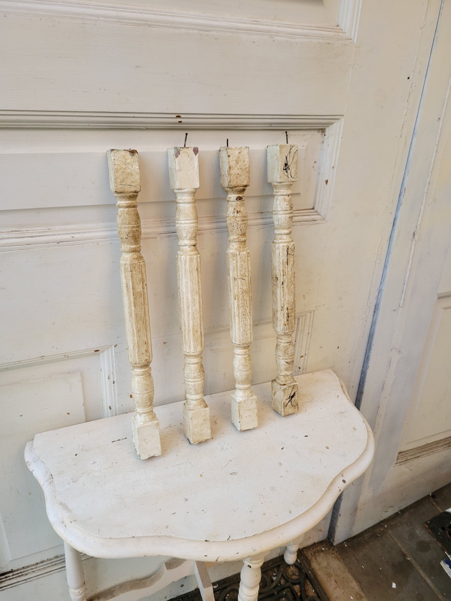 Set of 10 Antique White Spindles, Victorian Staircase Spindles or Balusters