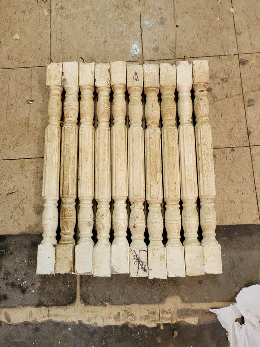 Set of 10 Antique White Spindles, Victorian Staircase Spindles or Balusters