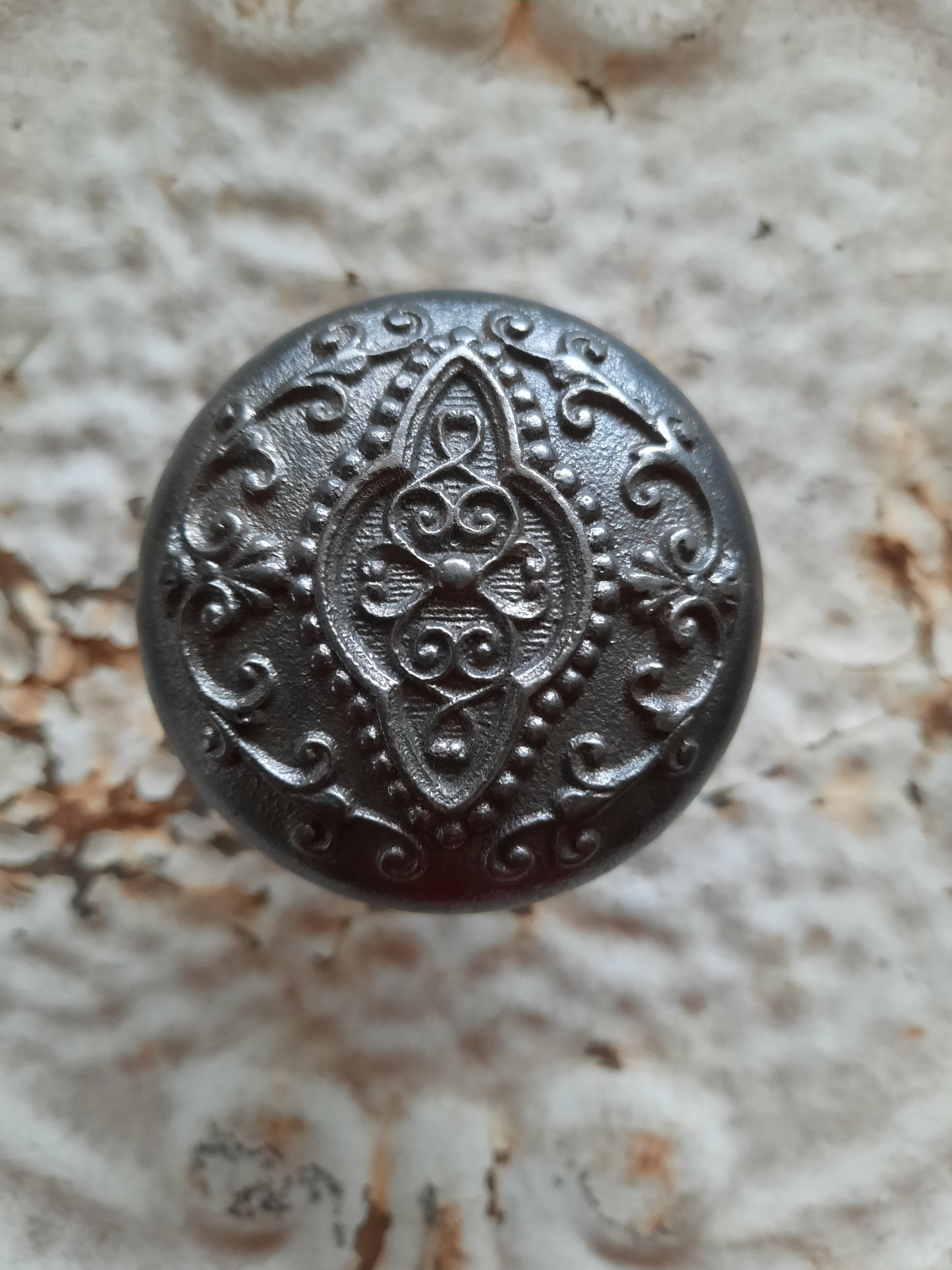 Yale and Towne Cast Iron Eastlake or Vernacular Style Knob, Design Ornate Antique Doorknob F-205