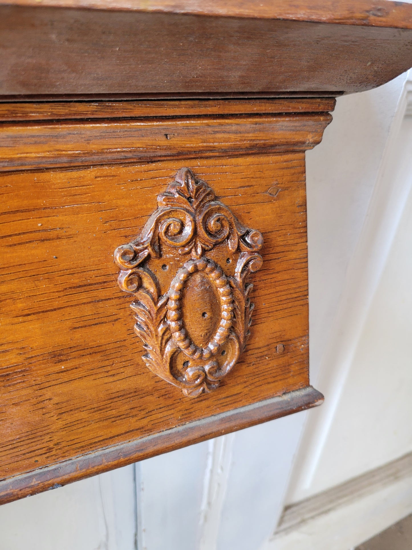 45" Ornate Victorian Doorway Header, Fancy Antique Oak Door Pediment, #1