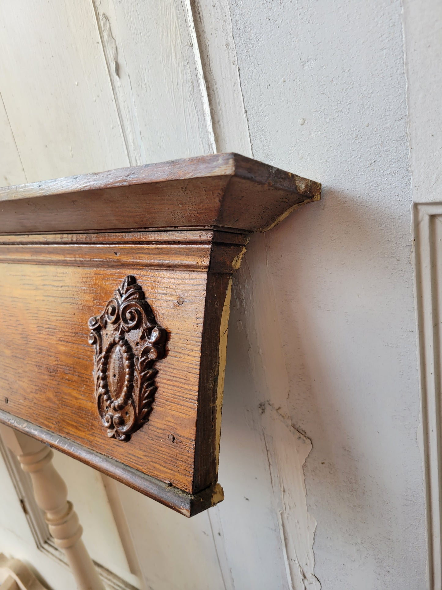 45" Ornate Victorian Doorway Header, Fancy Antique Oak Door Pediment, #1