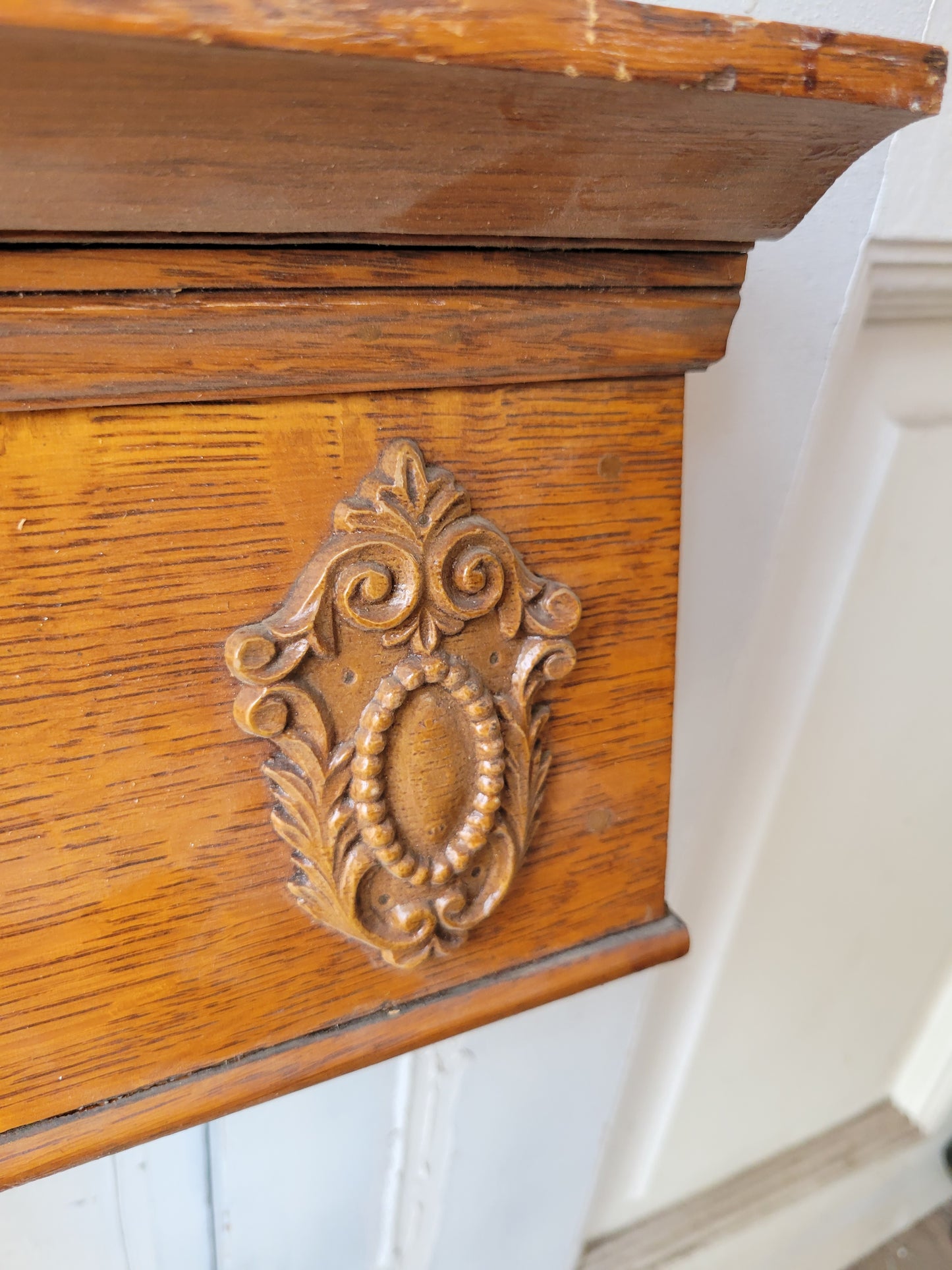 44" Ornate Victorian Doorway Header, Fancy Antique Oak Door Pediment, #4