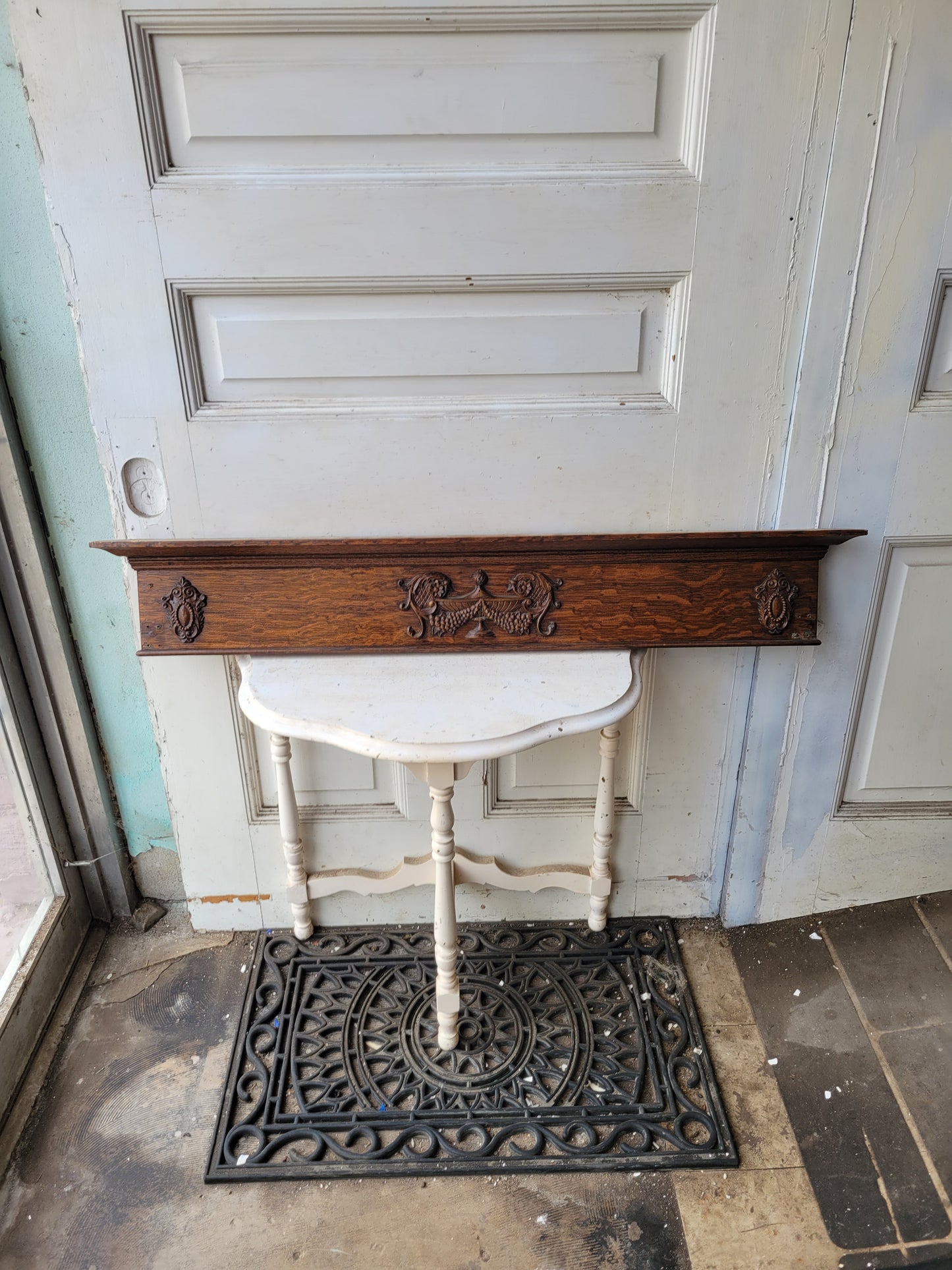 41" Ornate Victorian Doorway Header, Fancy Antique Oak Door Pediment #6