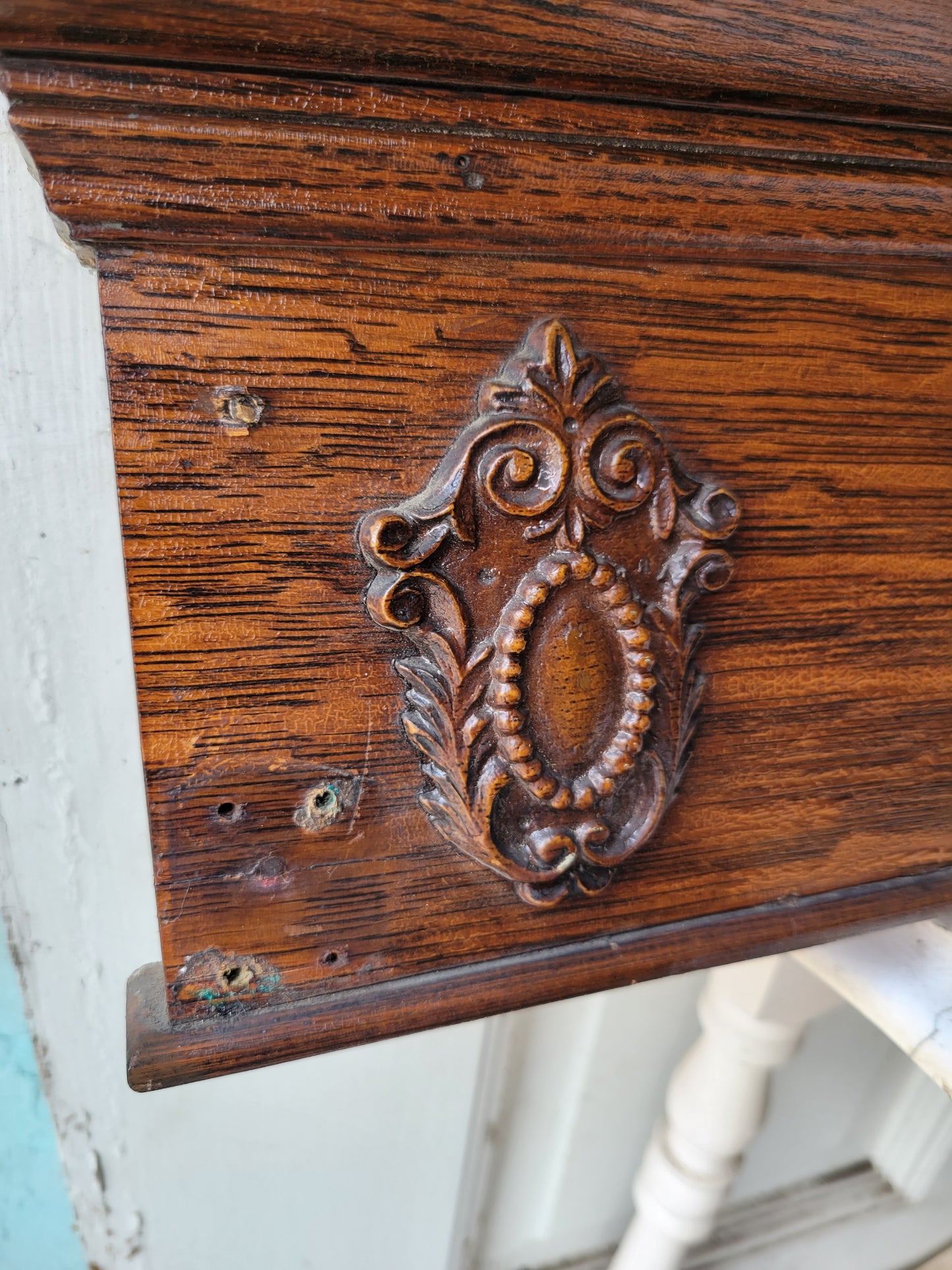 41" Ornate Victorian Doorway Header, Fancy Antique Oak Door Pediment #6