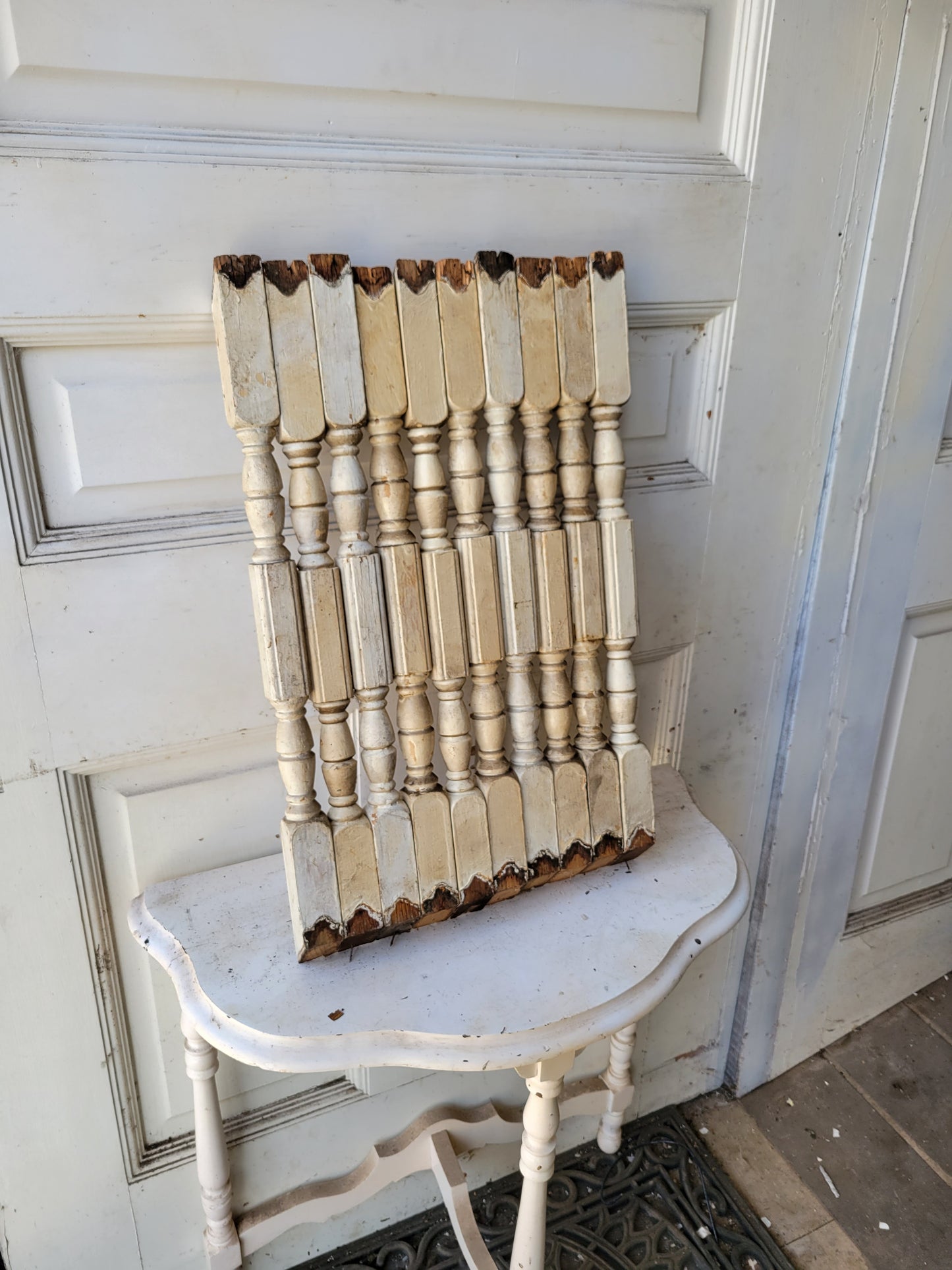 10 Matching Antique White Square Spindles, Victorian Wood Staircase Spindle Set, Balusters