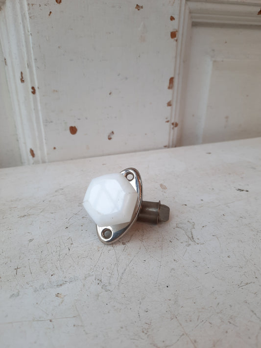 Milk Glass Closet Door or Bathroom Door Latch Set, Vintage Spring Loaded Small Door Lock