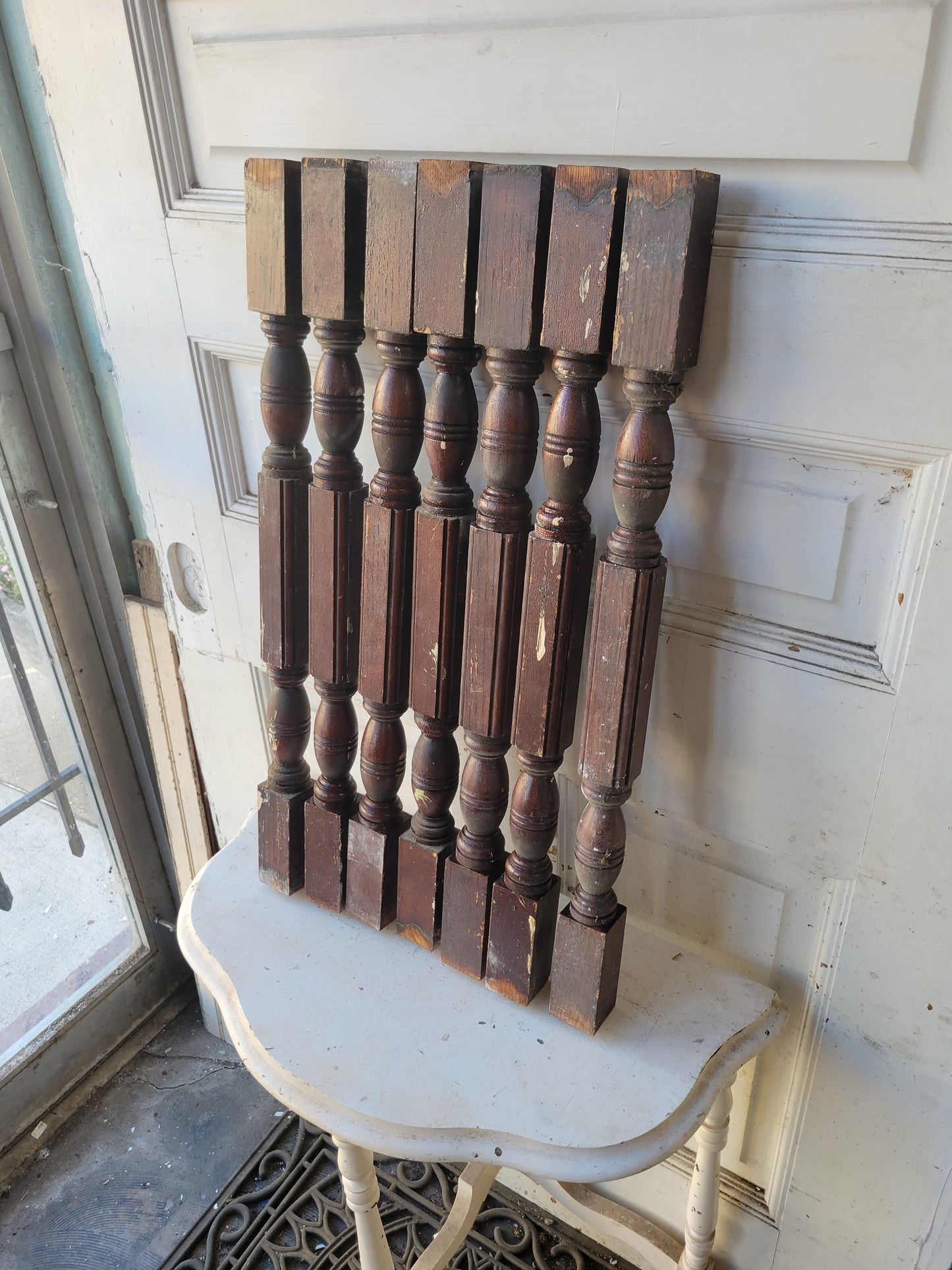 Seven Matching Antique Turned Spindles, Turned Staircase Balusters #02