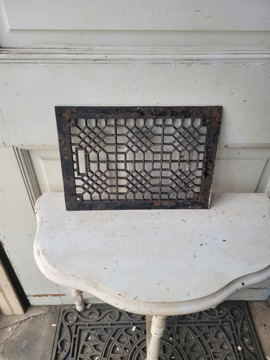 10 x 14 Lattice Design Antique Cast Iron Vent Cover, Floor or Wall Metal Register Grate #060625