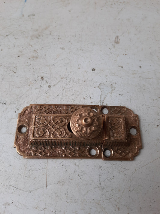 Small Solid Bronze Eastlake Cabinet Latch, Fancy Cabinet Lock Set