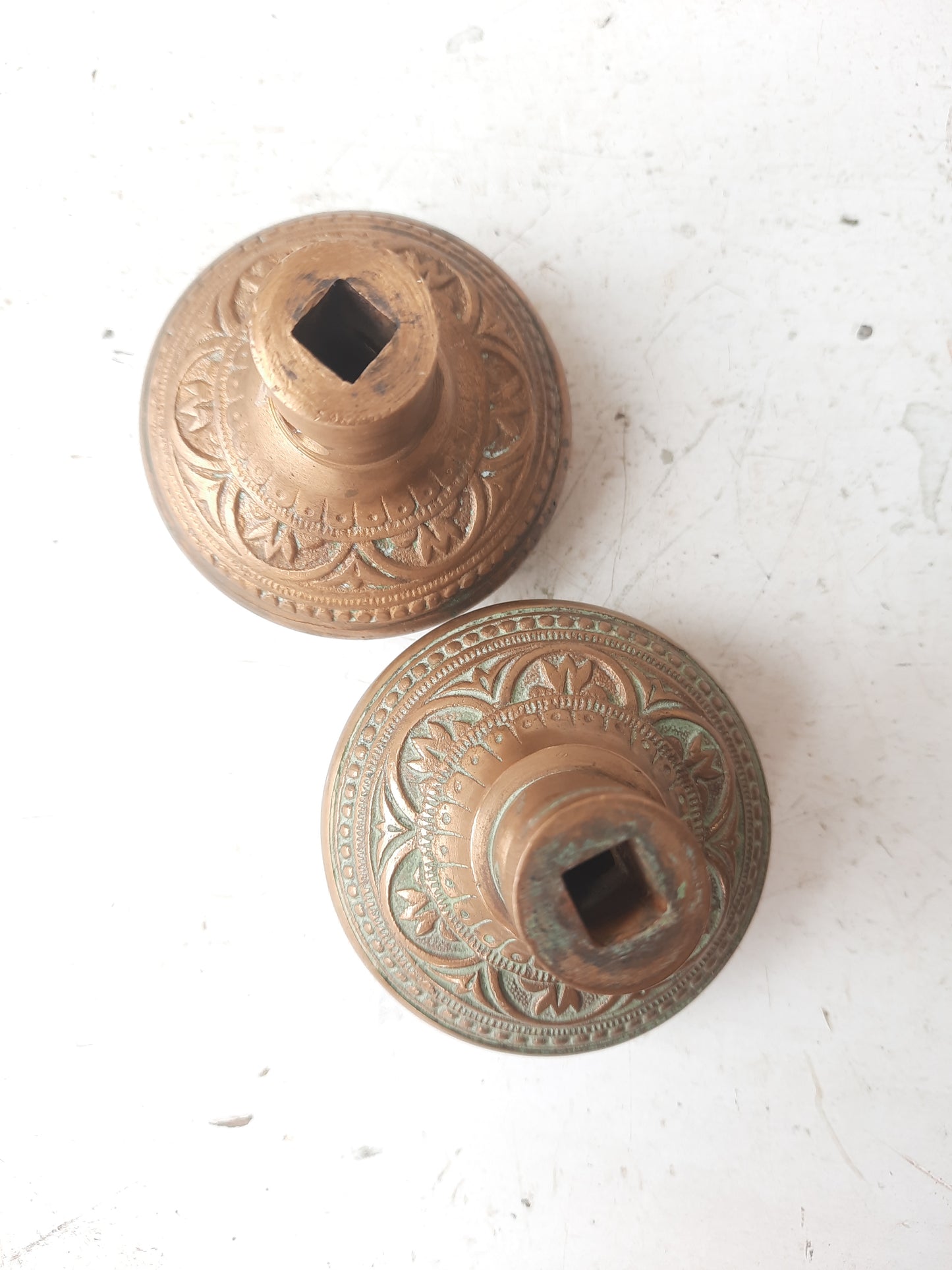 Victorian Era Bronze Doorknob Set, Pair of Fancy Antique Door Knobs