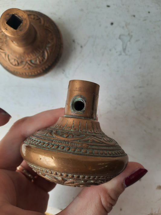 Victorian Era Bronze Doorknob Set, Pair of Fancy Antique Door Knobs