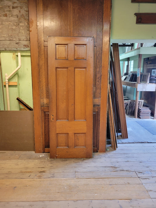 32" Tall Antique Six Paneled Door, Quarter Sawn Victorian Era Interior Door