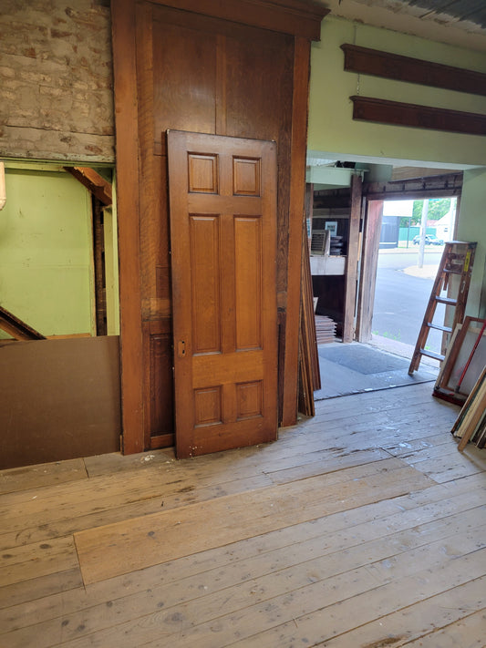 32" Tall Antique Six Paneled Door, Quarter Sawn Victorian Era Interior Door