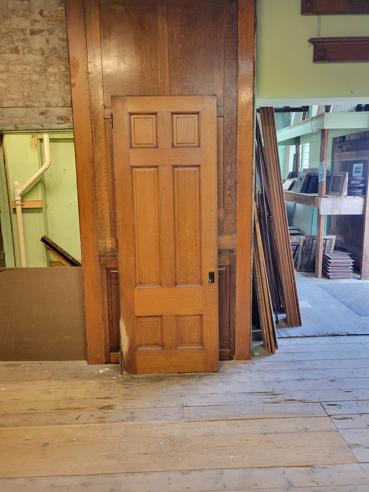 32" Tall Antique Six Paneled Door, Quarter Sawn Victorian Era Interior Door