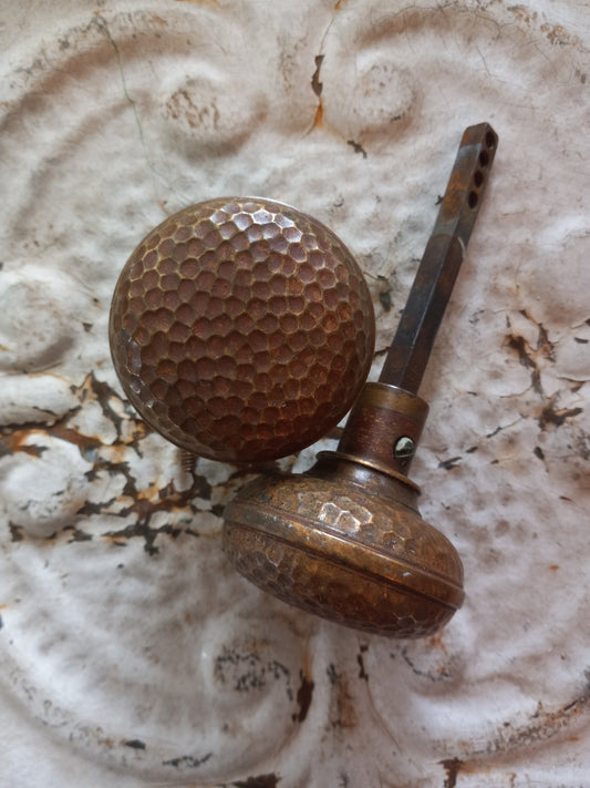 Antique Hammered Bronze Textured Doorknob Pair, Hammered Brass Antique Door Knobs