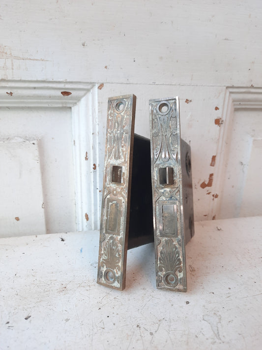Two Matching Ornate Mortise Locks, Aesthetic Pattern Victorian Door Locks