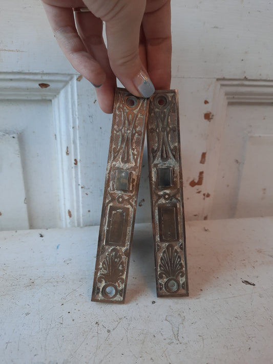 Two Matching Ornate Mortise Locks, Aesthetic Pattern Victorian Door Locks