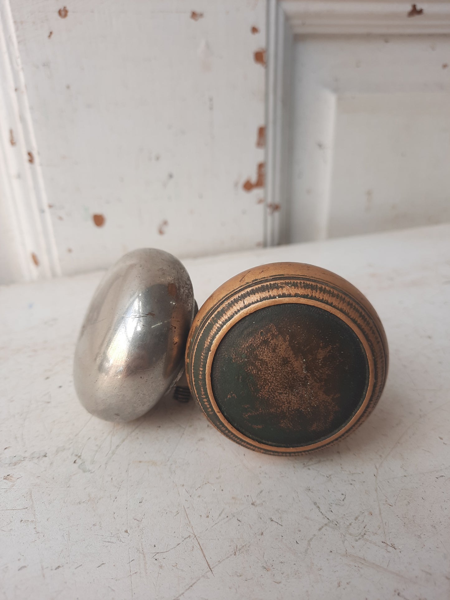 Bronze and Nickel Plate Doorknob Set, Antique Bathroom Door Knob Set