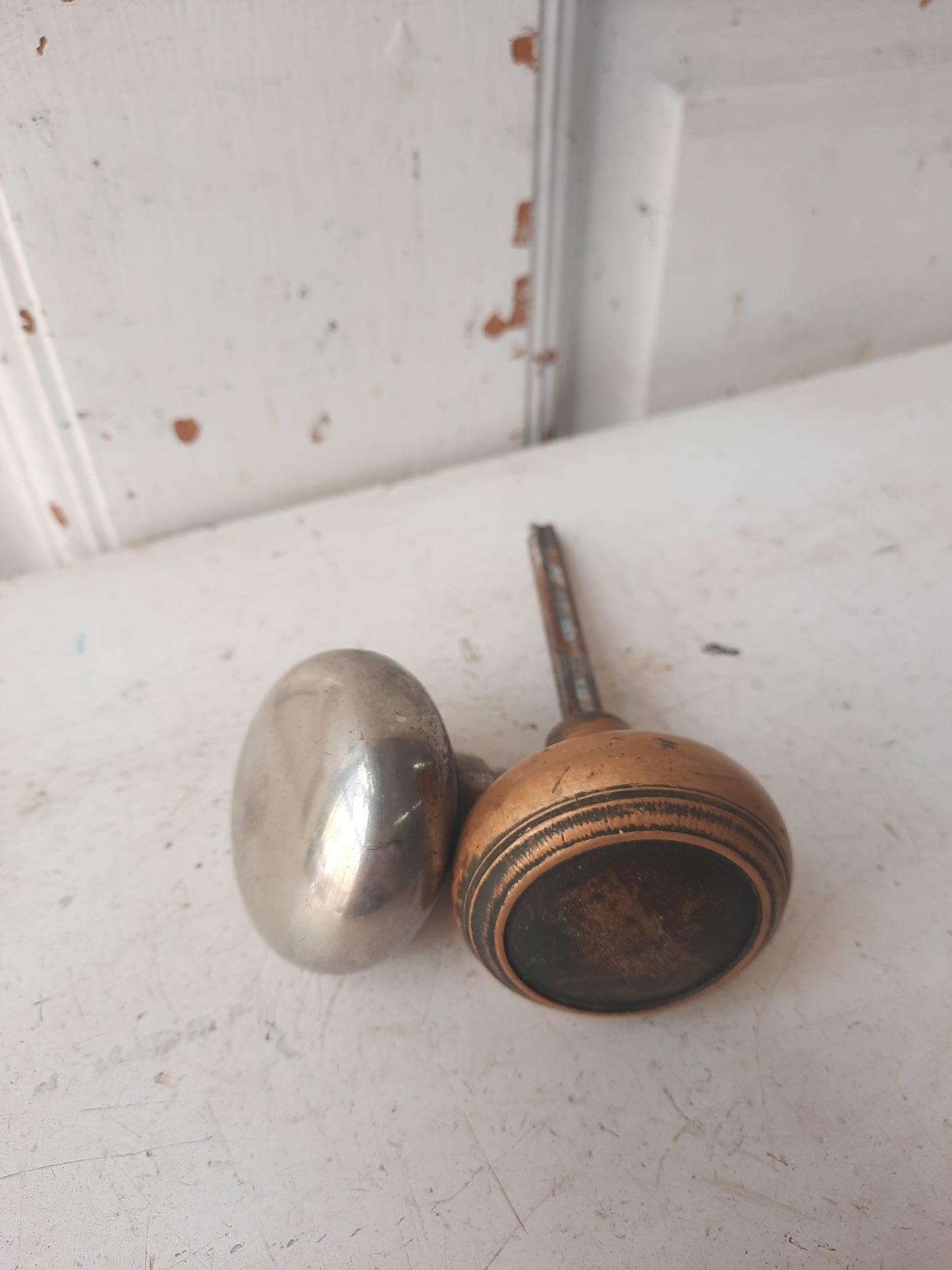 Bronze and Nickel Plate Doorknob Set, Antique Bathroom Door Knob Set