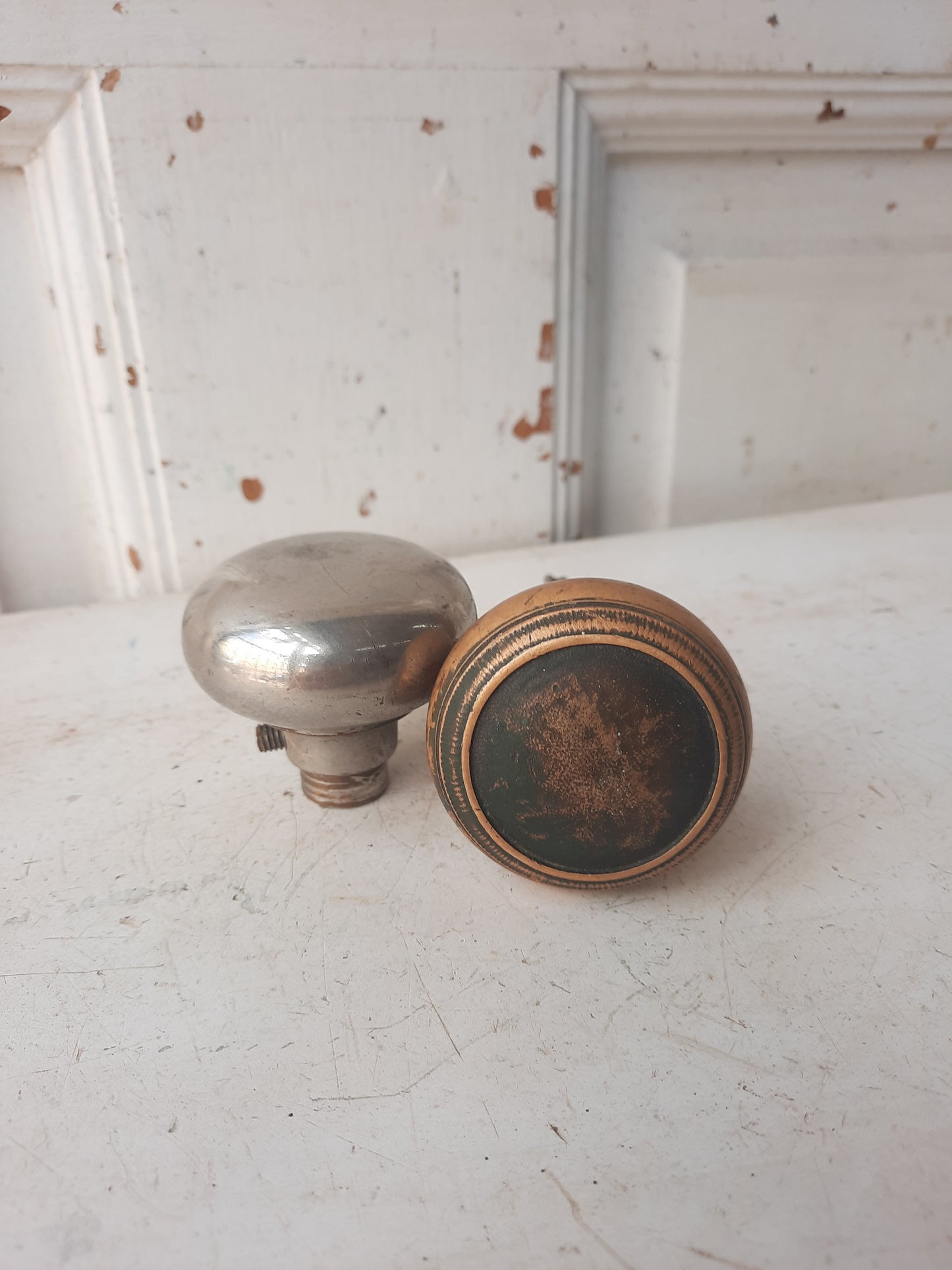 Bronze and Nickel Plate Doorknob Set, Antique Bathroom Door Knob Set
