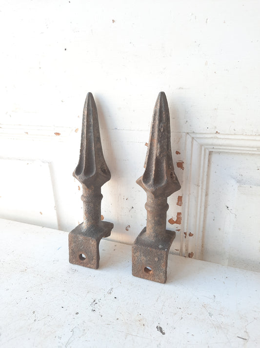 Small Pair of Antique Cast Iron Fence Post Finial, Iron Fence Spear Point Topper