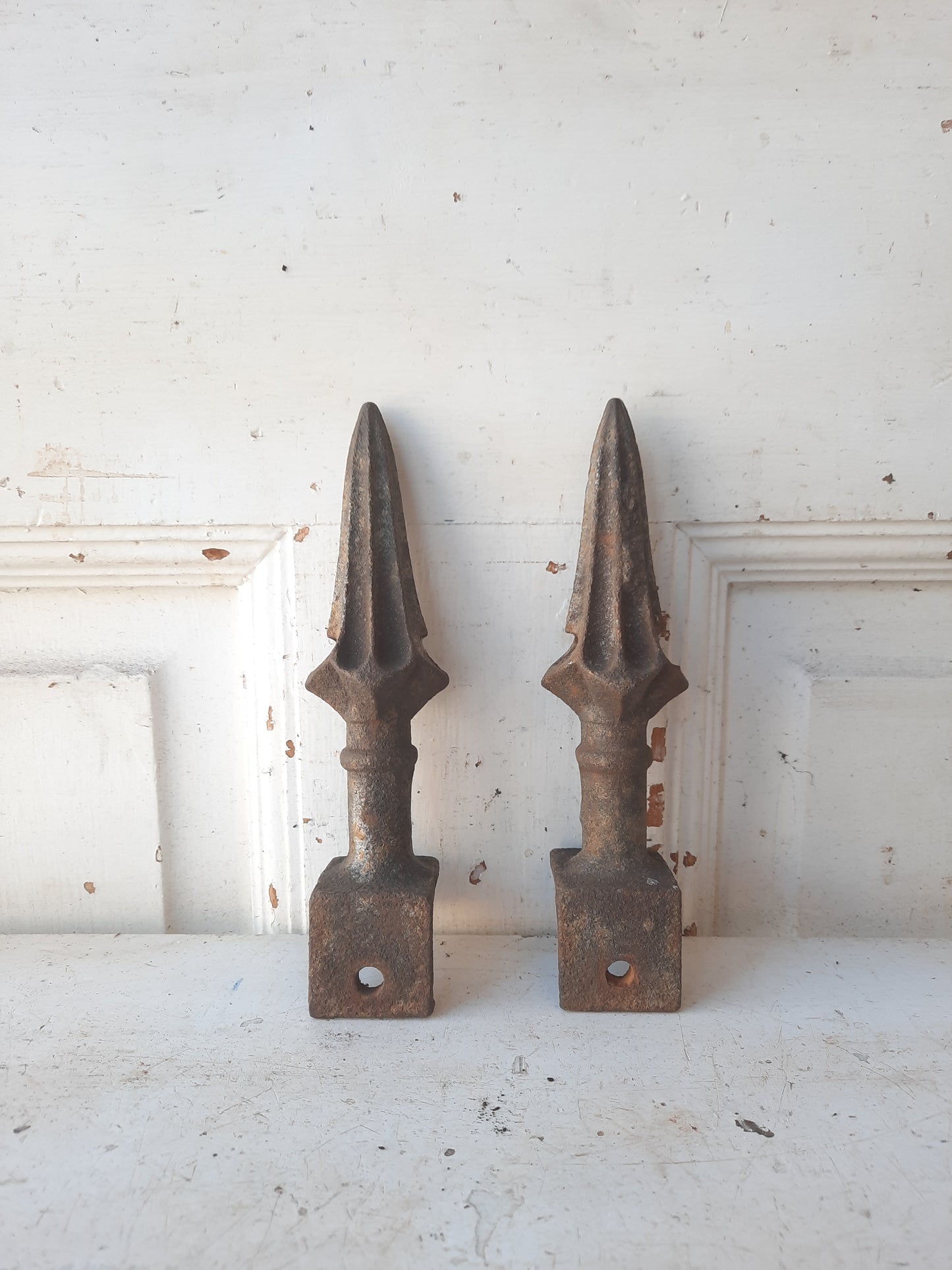 Small Pair of Antique Cast Iron Fence Post Finial, Iron Fence Spear Point Topper
